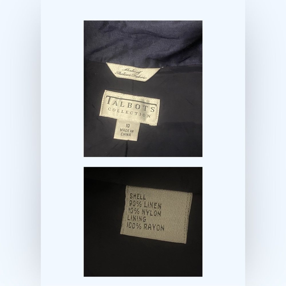 Talbots Collection Navy Linen Blend Jacket Italian Fabric Flawed Size 10 - Picture 11 of 12